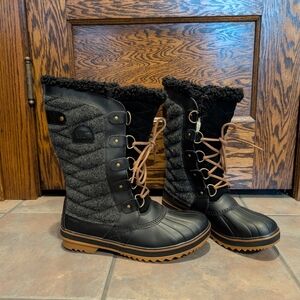 Sorel Tivoli Tall- Black and Tan Quilted Winter Boots